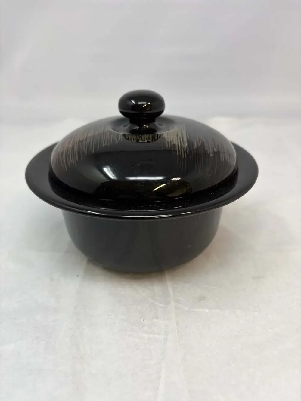 Vintage Arabia Finland Aurora Borealis Black Ceramic Lidded Sugar/serving Bowl